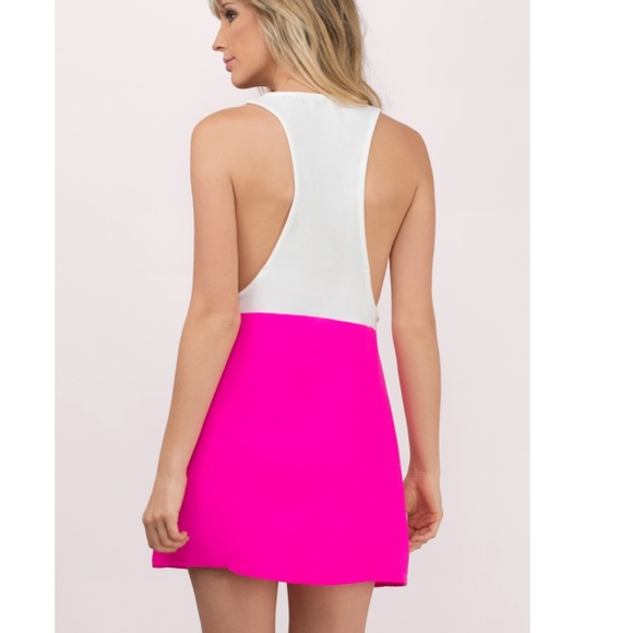 Tobi a step above neon pink and white shift dress - Picture 2 of 7
